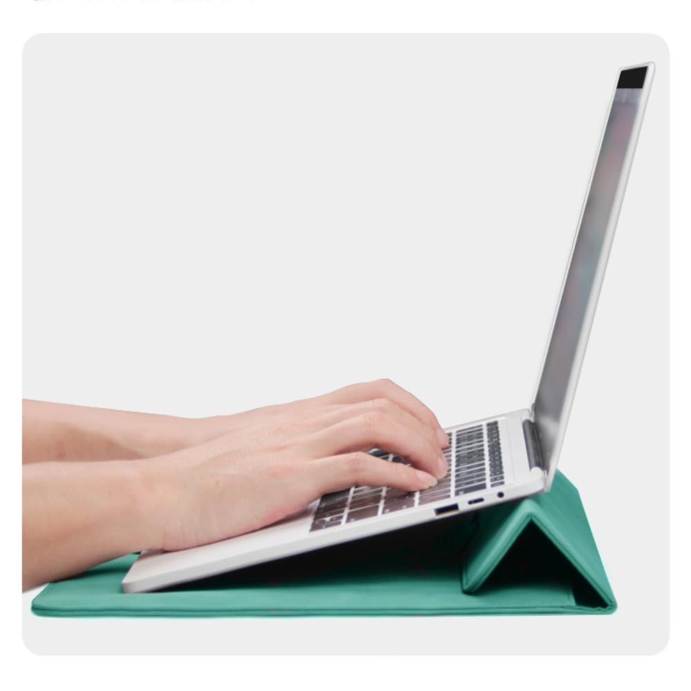 Megoo 14" Slim Laptop Sleeve Case with Stand for Samsung Galaxy Book 13.3", MacBook Air 13.3"/13.6"/Pro 14.2", Microsoft Surface Laptop 13.5", Leather Case for 13" 14" Tablet Chromebook Notebook(Cyan)
