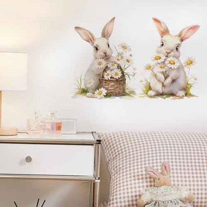 Bunnies and Daisies Wall Decals Removable Spring Animal Vinyl Stickers for Nursery Kids Bedroom and Playroom Decor Peel and Stick Rabbit Wall Art