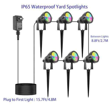 24W Halloween SpotLights with Timer, IP65 Waterproof Metal Landscape Lights RGB Spot Lights Outdoor Color Changing Spotlight for Yard Garden, 6 Lights