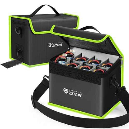 Lipo Safe Bag, Fireproof, Explosion-Proof Battery Bag, Large Storage Space, Lipo Storage Box, Fireproof Safe, Protective, Adjustable Battery (Black, Green)