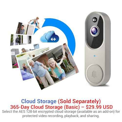 1080p Wireless Video Doorbell Camera for Home Security, Battery Powered, Live View, Cloud Storage, AI Human Detection, Night Vision, Two Way Audio, Indoor Outdoor Surveillance, 2.4G Wi-Fi only