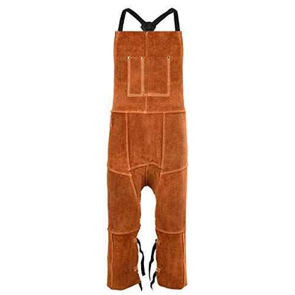 QeeLink Leather Welding Apron Split Leg for Men - Spark Flame Heat Resistant Bib Protective Chaps - Heavy Duty Cowhide Pants