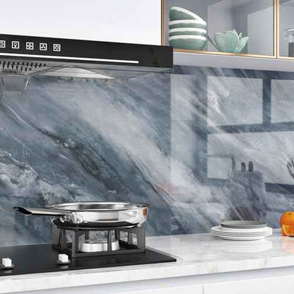 Peel and Stick Backsplash for Kitchen Marble Contact Paper for Cabinets Glossy Grey/Blue Wallpaper Peel and Stick Modern Self Adhesive Wall Paper for Kitchen Bathroom Countertops Waterproof