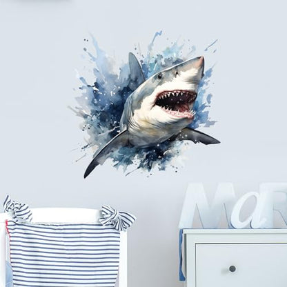 20.1'' x 19.7'' Shark Wall Stickers for Nursery Sea Animals Wall Stickers for Kid Boy Baby Room Stickers Peel and Stick Wall Art Home Decor Living Room Bedroom Bathroom