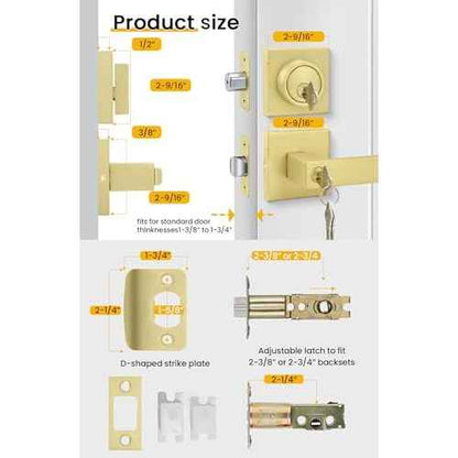 goldenwarm Exterior Door Lock Set Gold Front Door Lock Set, Heavy Duty Zinc-alloyed Front Door Handle and Deadbolt Set (1 Pack)
