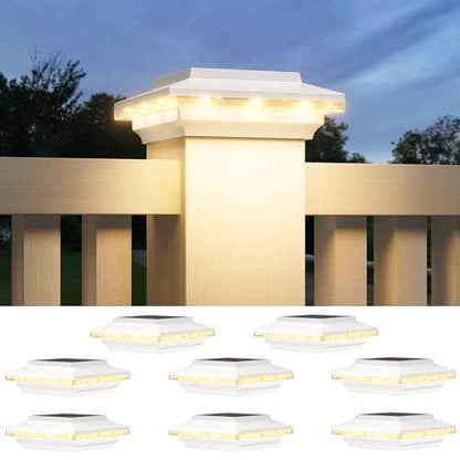 4x4 Solar Post Cap Lights Upgraded, Brighter and Extended Beam to Light Post Fence Deck with Warm/White Lights, Waterproof Outdoor Posts Solar Lights for Patio Porch Vinyl/Wooden Posts 8 Pack