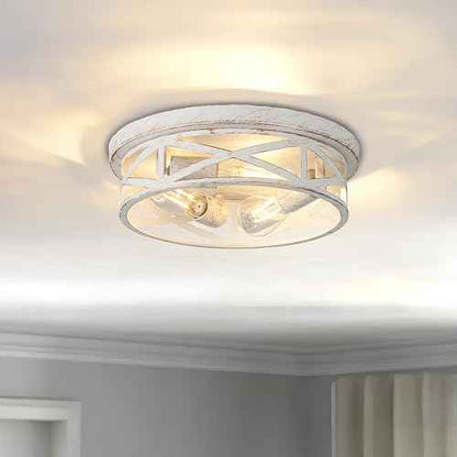 2 Pack Close to Ceiling Light Fixtures, 3-Lights Cage Flush Mount Ceiling Light, 13 Inch White and Gold Semi Flush Mount Ceiling Light for House Bedroom Laundry Hallway Kitchen
