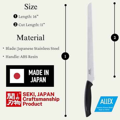 ALLEX Large Insulation Knife Extra Long Cut 11", Japanese Stainless Steel Serrated Blade, Duct Knife Tool with Sheath for Insulation, Styrofoam, Polyurethane Foam, Made in JAPAN