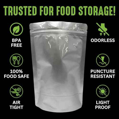 50 Mylar Bags for Food Storage, Airtight 7-Mil Thick Gusseted Zip Lock, Long Term, Reusable, Emergency Food Supply & Freeze Dryer Bags - 1 Pint 6x8 Inch
