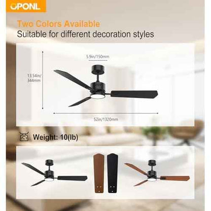 Black Ceiling Fan with Light 52inch, Low Profile, Remote Control, Downrod Mount, Noiseless, Reversible, 6CCT, Dimmable, 6 speeds, Timeable, Ceiling Fans with Lights for Living Room, MDF