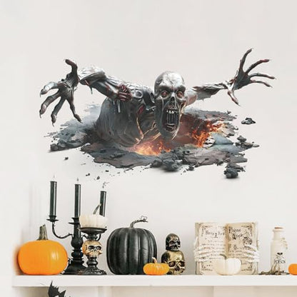3D Halloween Floor and Wall Decals - Horror Skeleton Zombie Stickers for Living Room, Peel and Stick Vinyl Decorations for Bar Pub Party Supplies