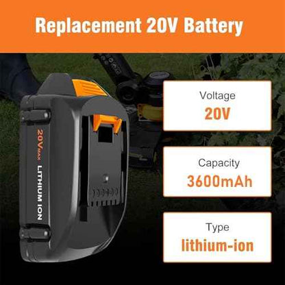 2 Pack Upgraded 3.6Ah WA3525 Battery Replacement for Worx Battery 20V Compatible with Worx 20V Battery WA3520 WA3575 WG151s WG155s WG251s WG255s WG545s WG891 Leaf Blower Tools Batteries(Black)
