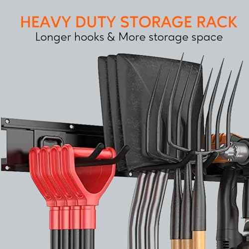 Wall Mount Folding Chair Hangers for Garage, Heavy Duty Garage Organizer Rack with 6 Adjustable Hooks, 48 Inch Tracks, Max Load 450lb, Storage for Rake, Shovel, Ski Tools