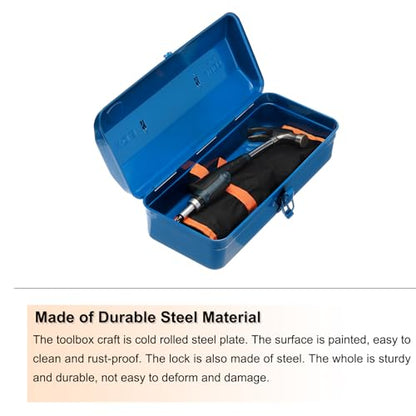 HARFINGTON Tool Box 14.2" Portable Steel Tool Box Hip Roof Style with Metal Latch Closure Tool Chest for Household Workshop Car, Green