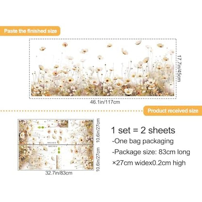 3D Removable Flowers Wall Decals Peel and Stick Floral Plants Wall Stickers Vinyl Wildflower Grass Wall Stickers Mural Art Decor for Nursery Bedroom Living Room Home Kitchen