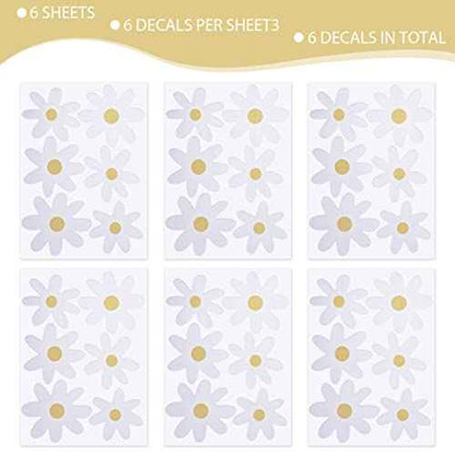 Bremorou 36PCS Retro White Daisy Flower Wall Stickers, Waterproof & Reusable Vinyl Wall Floral Decals for Kids Nursery, Bedroom, Classroom, Office Decor