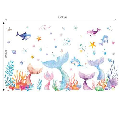 SHUCHING Mermaid Tail Wall Sticker Peel and Stick, Under The Sea Wall Decal, Wall Decor Art for Girls Bedroom Baby Nursery Bathroom