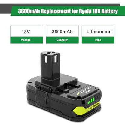 2Pack 3600mAh P102 P108 Replacement Battery for Ryobi 18V Battery 3.6Ah Compatible with Ryobi 18 Volt Battery Lithium P103 P104 P105 P107 P109 P122 Compatible with 18V Cordless Power Tools (Green)