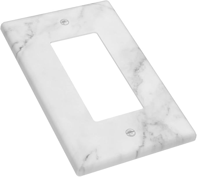 White Marble Wall Plate Decorative Single Rocker Outlet Light Switch Cover 1-Gang Decorator Art Print Faceplate for Bedroom Kitchen Room Decor