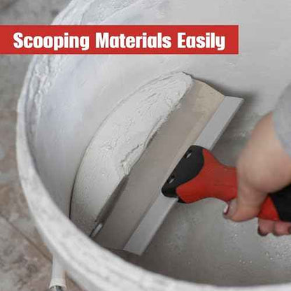 Fishark 6.5" Curved Bucket Scoop for Drywall & Plaster - Professional Rustproof Stainless Steel Scooping Tool with Contoured Blade & Soft-Grip Handle, Multipurpose Scraper for Paint, Mortar, Spackling