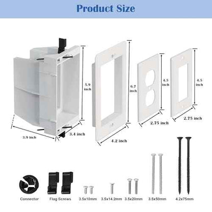 Recessed Electrical Box - Single Gang, for Wall Mount TV, Antenna, Phone & Cable, Suitable for GFCI & Standard Outlet (2 Pack)