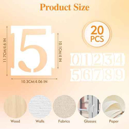 20pcs 4 Inch Plastic Number Stencils (0-9) for House Numbers, Reusable Curb Stencil Kit for Address Painting, Mailbox, DIY Spray Paint Stencil for Wall, Wood, Fabric, Sign