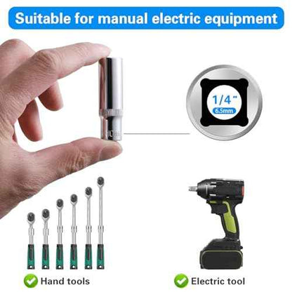 9-Piece 10mm Deep Sockets, 1/4-Inch Drive, 6-Point, Corrosion Resistance, Compatible with Standard Ratchet Wrenches and Tools