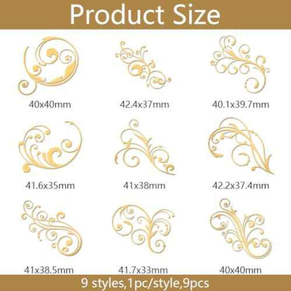 OLYCRAFT 9pcs 1.6x1.6 inch Golden Metal Stickers Damask Metal Stickers Self Adhesive Flourishes Stickers Golden Epoxy Stickers Pyramid Sticker for DIY Scrapbooks Epoxy Resin Phone Decoration