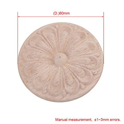 Mxfans 60mm Wood Carved Decorative Round Flower Decal Applique Furniture Pack of 2