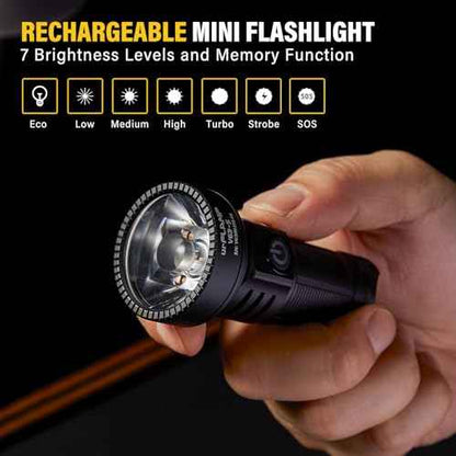 High Lumens Flashlight, 2000 Lumens Ultra-Bright, Compact & Powerful LED Spotlight, USB-C Rechargeable, IP68 Waterproof, 663m Beam Distance