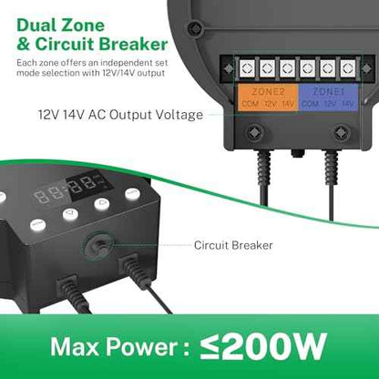 FIRMERST 2 Zone 200W Low Voltage Landscape Transformer with Timer and Photocell Sensor