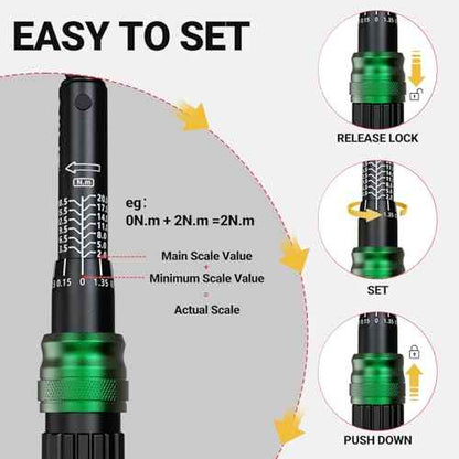 1/4" Click Torque Wrench Set, 32-Piece Portable Bicycle Maintenance Tool Kit, 2-20 Nm ¡¾3% Precision, S2 Torx & Hex Bits, Pro Bike Torque Wrench for Road/Mountain Bike (MTB) & Cycling Repair