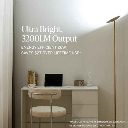 Skylight LED Floor Lamp, 3200LM, 71" Modern Torchiere in Zen Black, Stepless Dimming, Remote & Touch Control, Bright Light for Living Room or Bedroom, Weighted Base