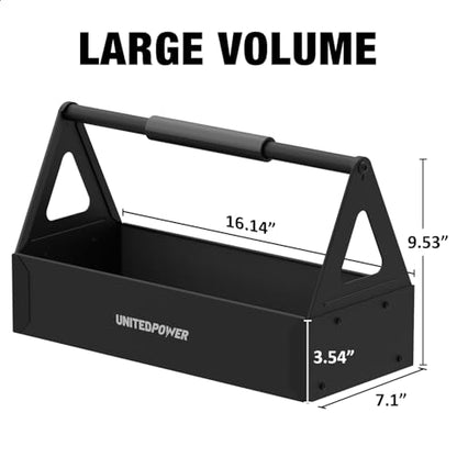 UNITEDPOWER Handy Tool Box, Portable Metal Tote Tray with comfortable grip handle, Tool Organization for Household, Warehouse, Repair Shop, Black