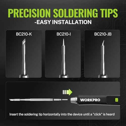 WORKPRO DC Soldering Iron Kit, Fast Heating Soldering Iron Pen with 3 Tips, Portable Lightweight Solder Iron for Electronics, Metal, DIY, Accurate Temp Control, OLED Screen Display, PD/QC Protocols