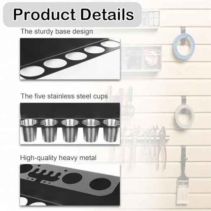 Grease Gun Holder, Wall Mount Storage Rack Compatible with 2 Grease Guns Organizer with 5 Removable Drip Cups for Garage and Shop Workshop Storage Black