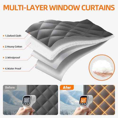 Window Insulation Kit for Winter 75"x79" Cold Weather Thermal Curtain with Heavy Cotton, Insulated Window Cover for Winter & Windows Draft Blocker for Winterizing Windows in Home RV Basement?Black