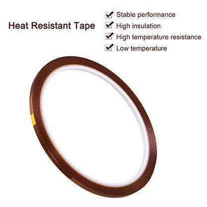 uxcell Heat Resistant Tape - High Temperature Heat Transfer Tape Polyimide Film Adhesive Tape 3mm x 33m(108ft) 5Pcs