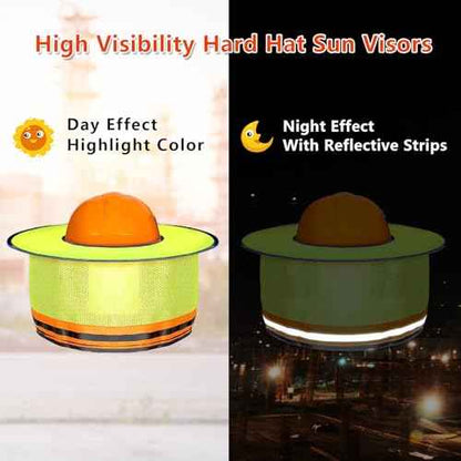 12Pcs Hard Hat Sun Shade Full Brim Mesh Neck Sun Shield Hard Hat Visor Cover with Reflective Strips Hard Hats Accessories for Construction Sites - High Visibility Yellow (Hard Hats Not Included)