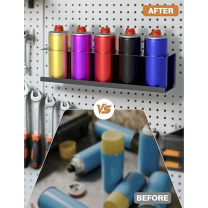 sogiv 4 Pack Spray Can Holder Organizer, Wall-Mounted Steel Spray Bottle Rack, Tool Box Storage Rack, 5 Cans Metal Paint Can Organizer for Garage, Workspace, Shop, Home or Tool Trailer, Black