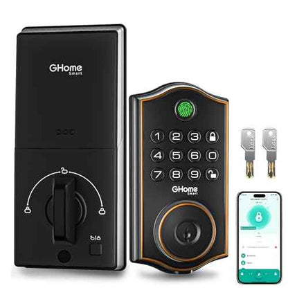 GHome Smart KD30B Deadbolt Lock with Keypad Fingerprint Keyless Entry Door Locks for Front Doors with APP Control Auto Lock for Home Rental House Apartment Easy Installation