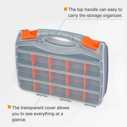 HARFINGTON Double Side Tool Organizer 12.2"x10.2"x3" 30-Compartment Hardware Storage Box with Removable Plastic Dividers for Screws Nuts Nails Bolts