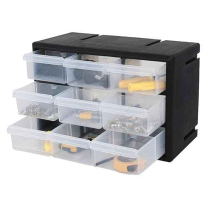 Hardware and Craft Drawer Cabinet, 9 Drawer Plastic Parts Storage Cabinet, Black