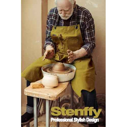 Woodworking Apron, Tool Apron, Canvas, Multiple Pockets, Adjustable Zipper, Metal Ring, Tape Measure Clip, Plus Size, Khaki.