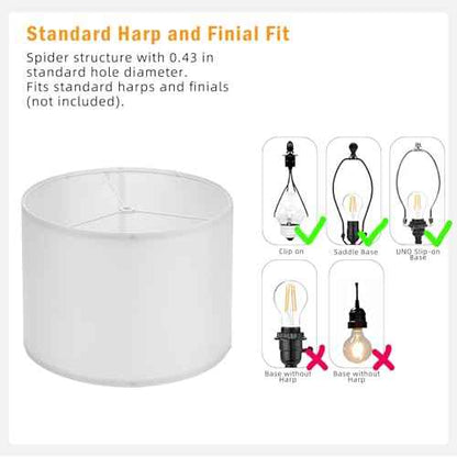 Modern White Drum Lamp Shades Set of 2, 16"x16"x12" Large Spider Fitter Shade, Linen Fabric Table & Floor Lamp lampshade Replacement for Bedroom, Living Room, Easy Assembly (Harp/Finial Not Included)