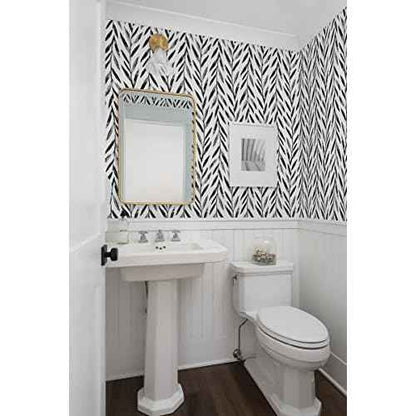 Wudnaye Black and White Peel and Stick Wallpaper Leaf Contact Paper 17.7 inch ¡¿ 118.1 inch Black and White Contact Paper Peel and Stick Wallpaper for Bathroom Self Adhesive Decorative Wallpapers