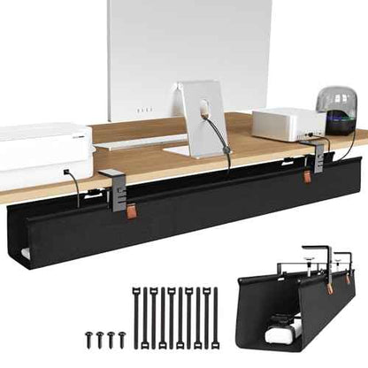 Zilink No Dril Under Desk Cable Management Tray 40" Cable Organizer Clamp/Screw Mount Premium Fabric Desk Wire Management for Office Home