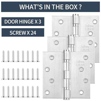 3 Pack Full 316 Stainless Steel Door Hinges 4x4 Inch Heavy Duty Marine-Grade Rust Proof Ball-Bearing Hinges for Interior & Exterior Outswing Doors, Gates, High-Salt Environments