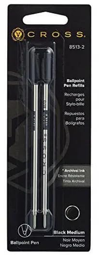 Cross Refills for Ballpoint Pens, Medium, Black Ink, 2/Pack (85132) (New Version)