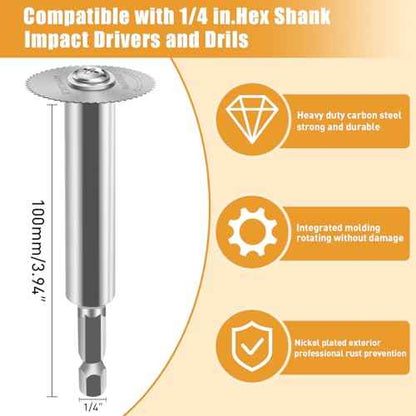 FOTYBEl Cutting Wheel for Drill, Rotary Tool Cutting Discs with 6pcs Steel Saw Blades, 1pc 1/4" Hex Long Shank, Power Rotary Tool Accessories for Cutting PVC Pipe Wood Plastic Soft Metal
